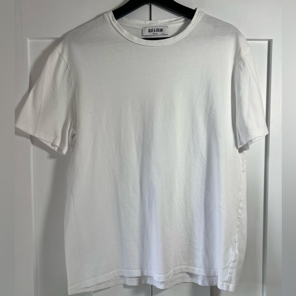 Blue & Cream Smooth Tee White | Cotton Modal Tee